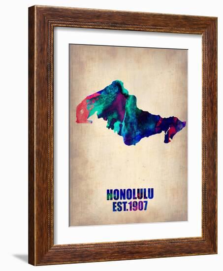 Honolulu Watercolor Map-NaxArt-Framed Art Print