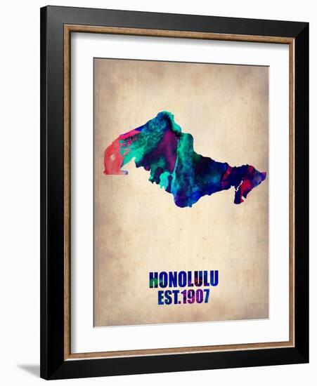 Honolulu Watercolor Map-NaxArt-Framed Art Print