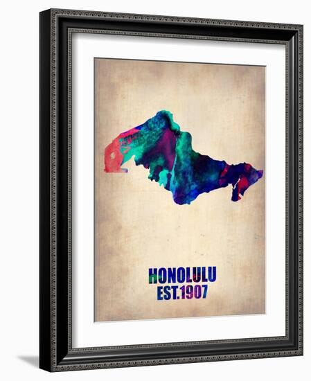 Honolulu Watercolor Map-NaxArt-Framed Art Print