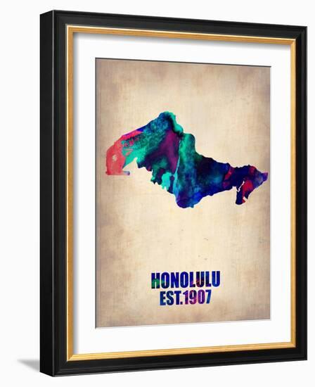 Honolulu Watercolor Map-NaxArt-Framed Art Print