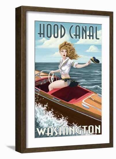 Hood Canal, Washington - Pinup Girl Boating-Lantern Press-Framed Art Print