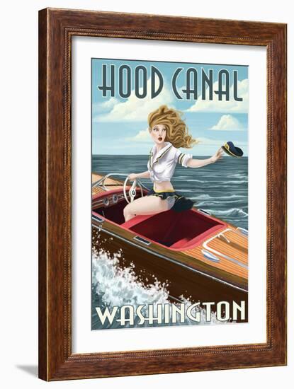 Hood Canal, Washington - Pinup Girl Boating-Lantern Press-Framed Art Print
