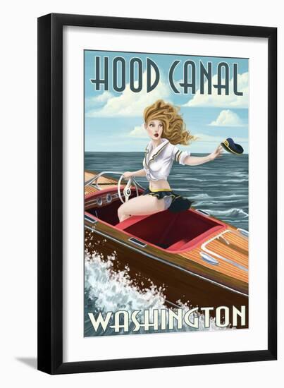 Hood Canal, Washington - Pinup Girl Boating-Lantern Press-Framed Art Print