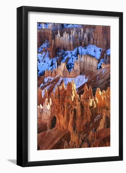 Hoodoos and Snow Lit by Strong Late Afternoon Sun in Winter-Eleanor Scriven-Framed Photographic Print