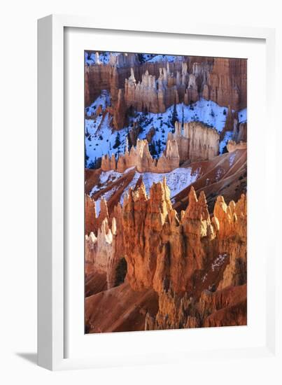 Hoodoos and Snow Lit by Strong Late Afternoon Sun in Winter-Eleanor Scriven-Framed Photographic Print