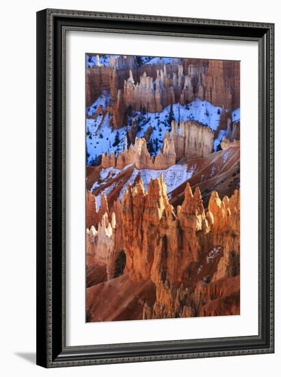 Hoodoos and Snow Lit by Strong Late Afternoon Sun in Winter-Eleanor Scriven-Framed Photographic Print