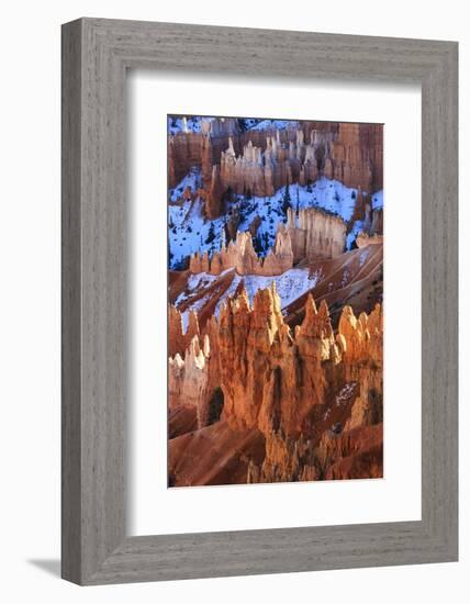 Hoodoos and Snow Lit by Strong Late Afternoon Sun in Winter-Eleanor Scriven-Framed Photographic Print