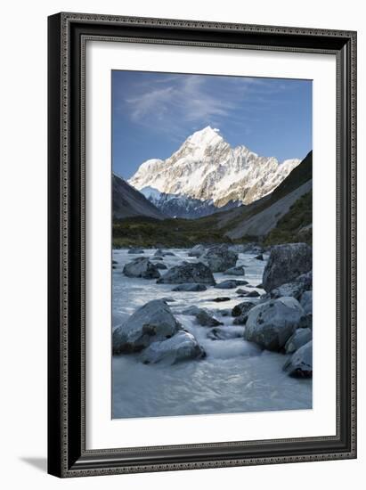 Hooker Valley and River with Mount Cook, Mount Cook National Park, Canterbury Region-Stuart Black-Framed Photographic Print