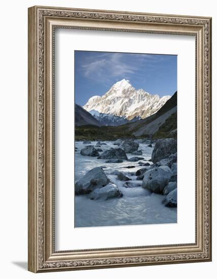 Hooker Valley and River with Mount Cook, Mount Cook National Park, Canterbury Region-Stuart Black-Framed Photographic Print