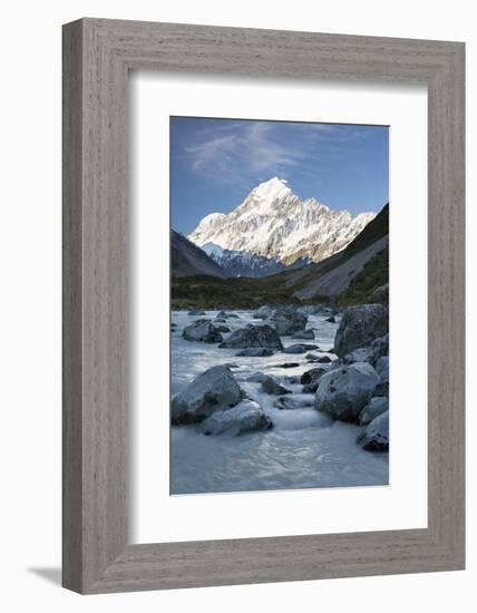 Hooker Valley and River with Mount Cook, Mount Cook National Park, Canterbury Region-Stuart Black-Framed Photographic Print