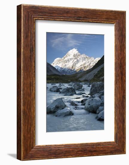 Hooker Valley and River with Mount Cook, Mount Cook National Park, Canterbury Region-Stuart Black-Framed Photographic Print