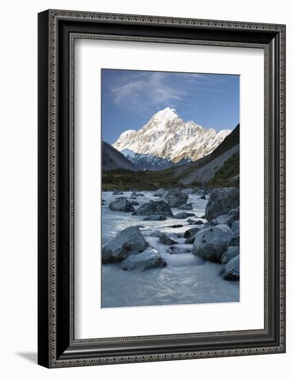 Hooker Valley and River with Mount Cook, Mount Cook National Park, Canterbury Region-Stuart Black-Framed Photographic Print