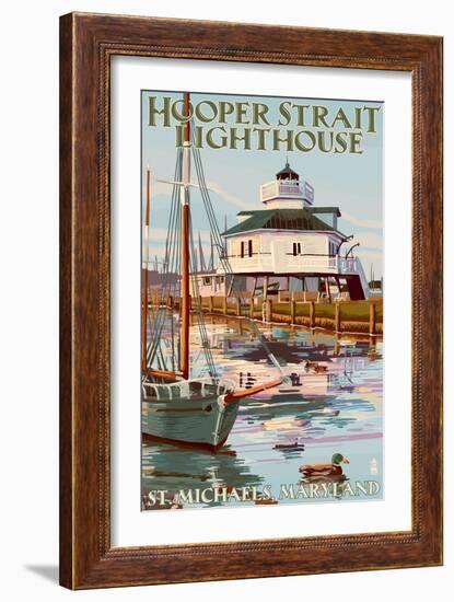 Hooper Strait Lighthouse - St. Michaels, MD-Lantern Press-Framed Art Print