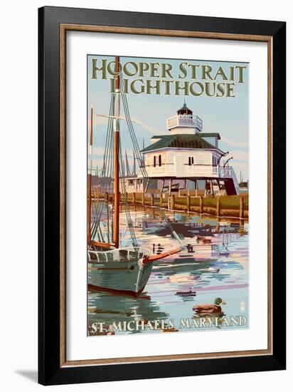 Hooper Strait Lighthouse - St. Michaels, MD-Lantern Press-Framed Art Print