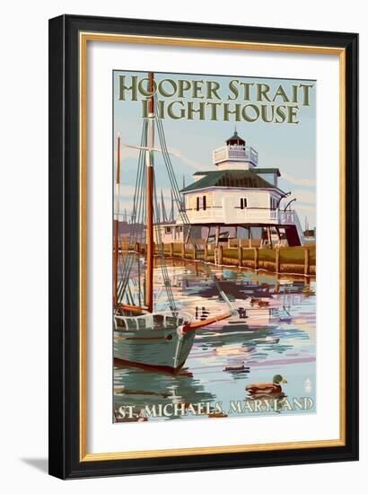 Hooper Strait Lighthouse - St. Michaels, MD-Lantern Press-Framed Art Print