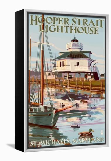 Hooper Strait Lighthouse - St. Michaels, MD-Lantern Press-Framed Stretched Canvas