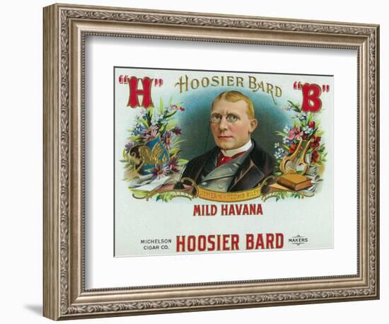 Hoosier Bard Brand Cigar Box Label, James Whitcomb Riley, American Author and Poet-Lantern Press-Framed Art Print