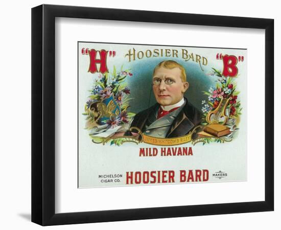 Hoosier Bard Brand Cigar Box Label, James Whitcomb Riley, American Author and Poet-Lantern Press-Framed Art Print
