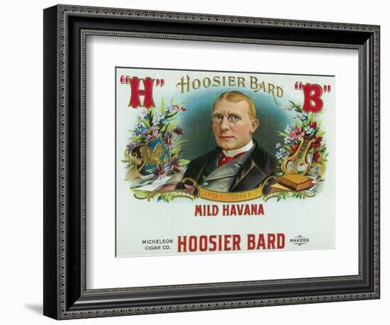 Hoosier Bard Brand Cigar Box Label, James Whitcomb Riley, American Author and Poet-Lantern Press-Framed Art Print