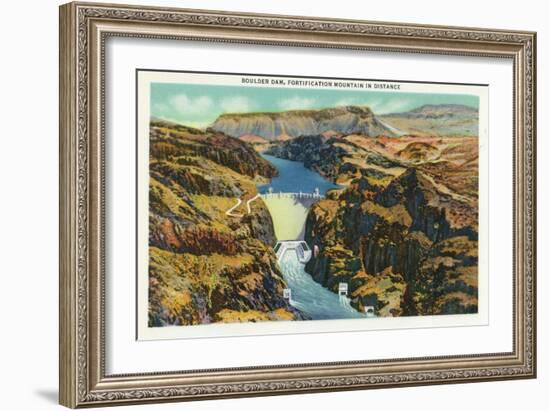 Hoover Dam, Nevada, Aerial View of the Dam, Fortification Mountain in the Distance-Lantern Press-Framed Art Print