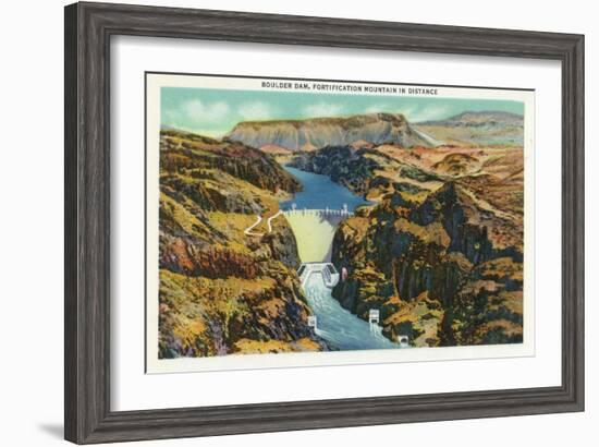 Hoover Dam, Nevada, Aerial View of the Dam, Fortification Mountain in the Distance-Lantern Press-Framed Art Print