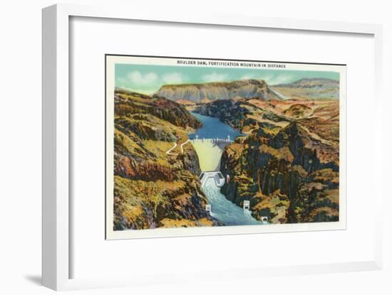 Hoover Dam, Nevada, Aerial View of the Dam, Fortification Mountain in the Distance-Lantern Press-Framed Art Print