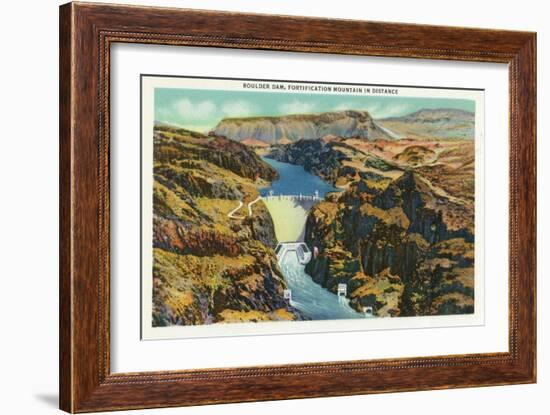 Hoover Dam, Nevada, Aerial View of the Dam, Fortification Mountain in the Distance-Lantern Press-Framed Art Print