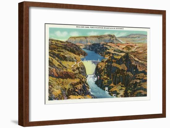 Hoover Dam, Nevada, Aerial View of the Dam, Fortification Mountain in the Distance-Lantern Press-Framed Art Print