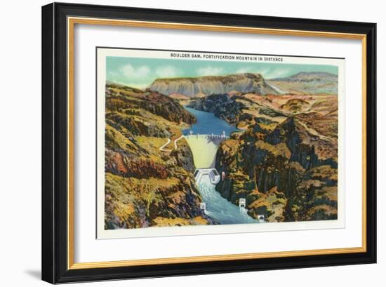 Hoover Dam, Nevada, Aerial View of the Dam, Fortification Mountain in the Distance-Lantern Press-Framed Art Print