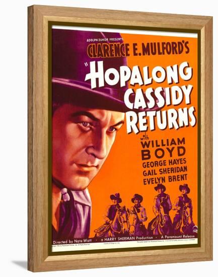 HOPALONG CASSIDY RETURNS, left: William Boyd on window card, 1936-null-Framed Stretched Canvas