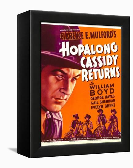 HOPALONG CASSIDY RETURNS, left: William Boyd on window card, 1936-null-Framed Stretched Canvas