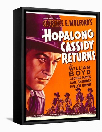 HOPALONG CASSIDY RETURNS, left: William Boyd on window card, 1936-null-Framed Stretched Canvas