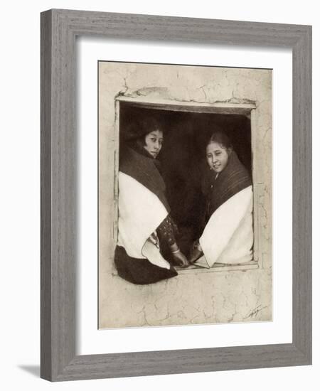 Hopi Girls in an Adobe Window, 1900-null-Framed Photographic Print