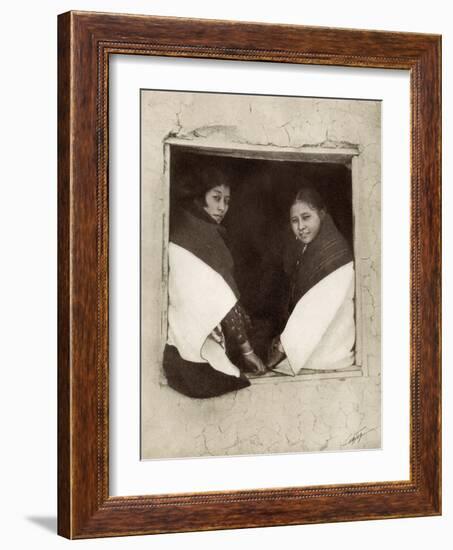 Hopi Girls in an Adobe Window, 1900-null-Framed Photographic Print