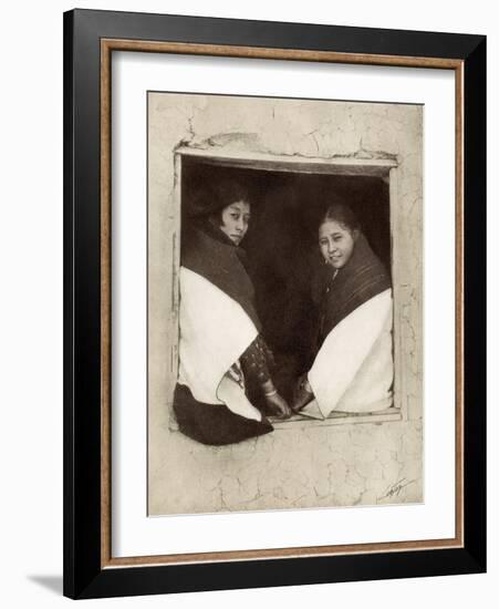 Hopi Girls in an Adobe Window, 1900-null-Framed Photographic Print