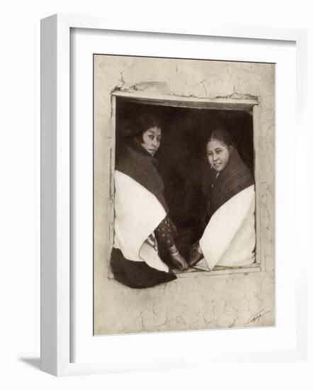 Hopi Girls in an Adobe Window, 1900-null-Framed Photographic Print