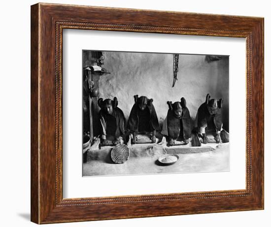 Hopi Grinding Grain, C1906-Edward S^ Curtis-Framed Photographic Print