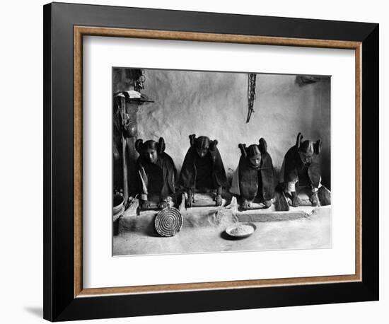 Hopi Grinding Grain, C1906-Edward S^ Curtis-Framed Photographic Print