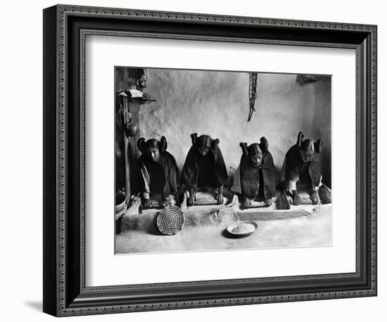 Hopi Grinding Grain, C1906-Edward S^ Curtis-Framed Photographic Print