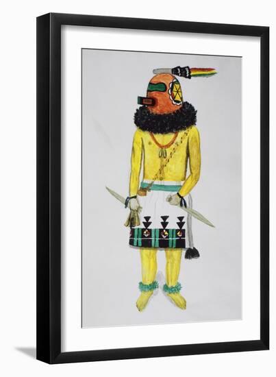 Hopi Kachinas, Man with Helmet with Markings-null-Framed Giclee Print