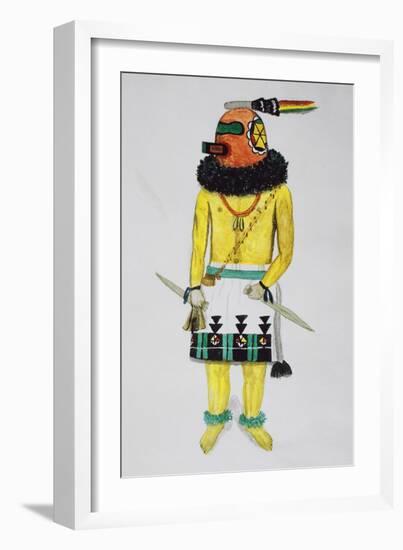 Hopi Kachinas, Man with Helmet with Markings-null-Framed Giclee Print
