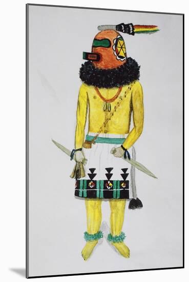 Hopi Kachinas, Man with Helmet with Markings-null-Mounted Giclee Print