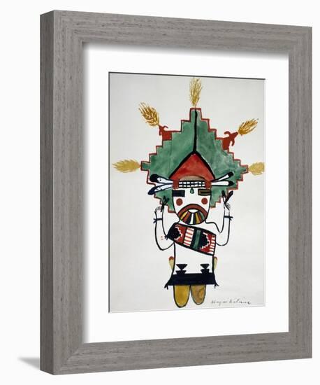 Hopi Kachinas: Small Figure, Kneeling, Wearing Large Headdress-null-Framed Giclee Print