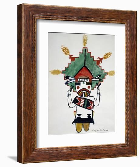 Hopi Kachinas: Small Figure, Kneeling, Wearing Large Headdress-null-Framed Giclee Print