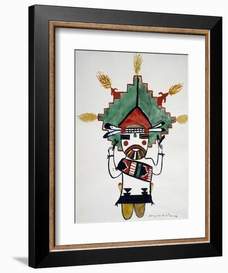 Hopi Kachinas: Small Figure, Kneeling, Wearing Large Headdress-null-Framed Giclee Print