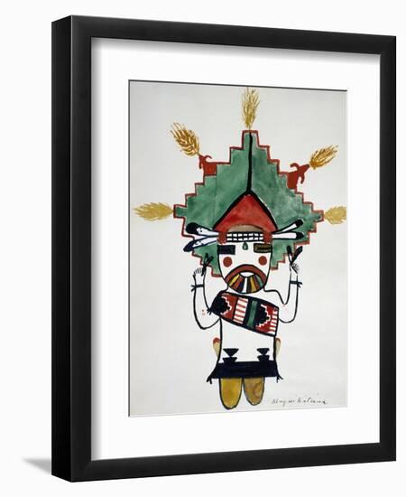 Hopi Kachinas: Small Figure, Kneeling, Wearing Large Headdress-null-Framed Giclee Print