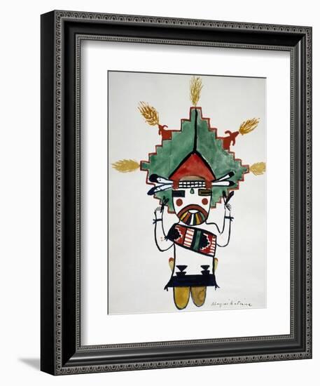 Hopi Kachinas: Small Figure, Kneeling, Wearing Large Headdress-null-Framed Giclee Print