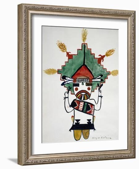 Hopi Kachinas: Small Figure, Kneeling, Wearing Large Headdress-null-Framed Giclee Print