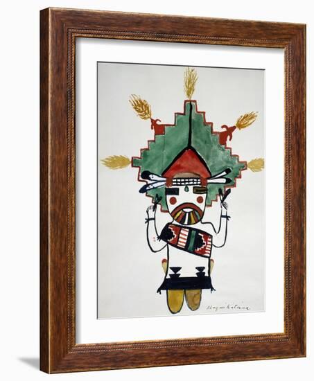 Hopi Kachinas: Small Figure, Kneeling, Wearing Large Headdress-null-Framed Giclee Print