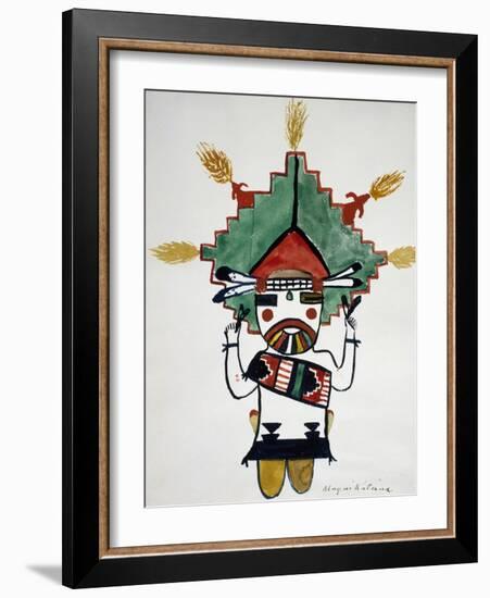 Hopi Kachinas: Small Figure, Kneeling, Wearing Large Headdress-null-Framed Giclee Print